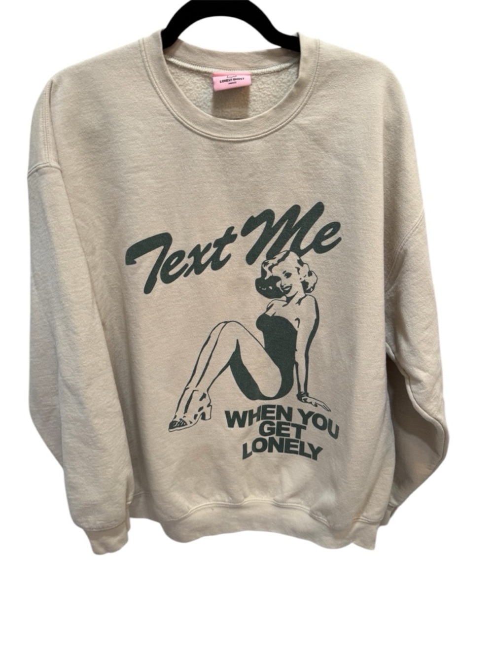 Lonely Ghost Text Me When You Get Lonely Graphic Crewneck Sweatshirt One Size
